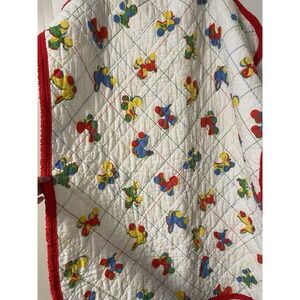 Vintage Sears Red Trim Baby Quilted Blanket Crib Comforter Ducks Puppy's Bunny